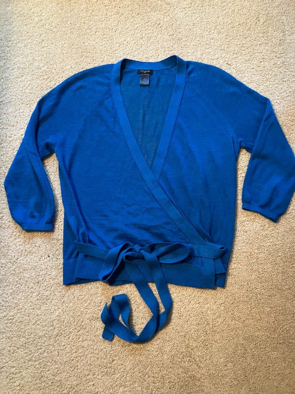 Ann Taylor 3/4 Sleeve Wrap Sweater, Size S, Cobalt Blue